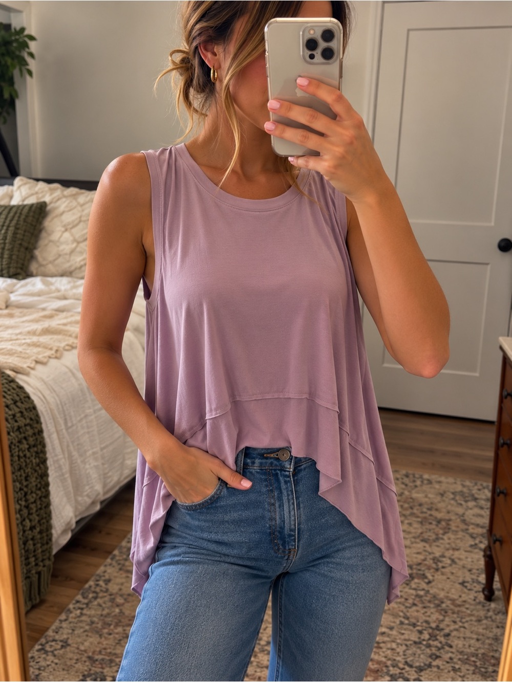 ODODOS Lavender Layered Asymmetrical Sleeveless Tunic Top Size L